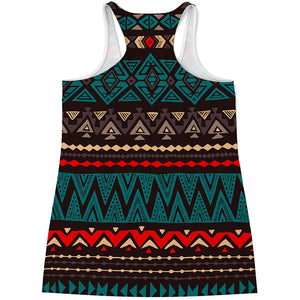 Teal And Brown Aztec Pattern Print Women's Racerback Tank Top