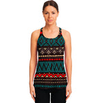 Teal And Brown Aztec Pattern Print Women's Racerback Tank Top