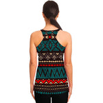 Teal And Brown Aztec Pattern Print Women's Racerback Tank Top