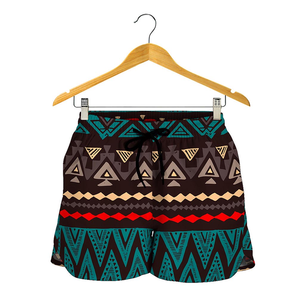 Teal And Brown Aztec Pattern Print Women's Shorts