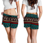 Teal And Brown Aztec Pattern Print Women's Shorts