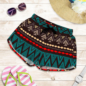 Teal And Brown Aztec Pattern Print Women's Shorts