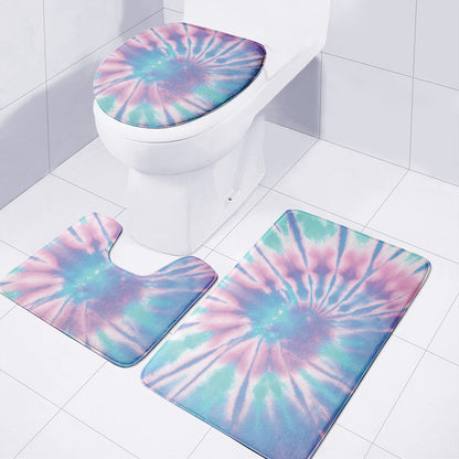 Teal And Pink Tie Dye Print 3 Piece Bath Mat Set