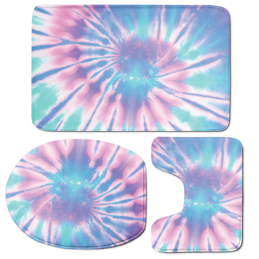 Teal And Pink Tie Dye Print 3 Piece Bath Mat Set