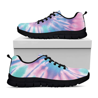 Teal And Pink Tie Dye Print Black Sneakers