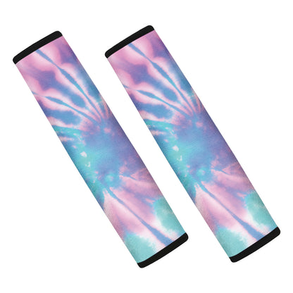 Teal And Pink Tie Dye Print Car Seat Belt Covers