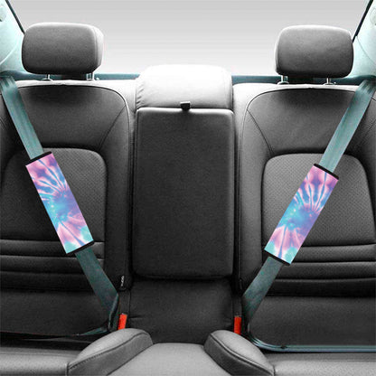 Teal And Pink Tie Dye Print Car Seat Belt Covers