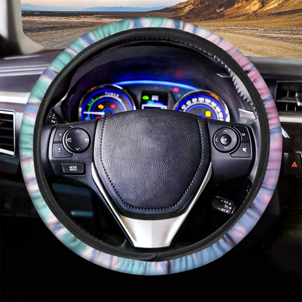 Teal And Pink Tie Dye Print Car Steering Wheel Cover