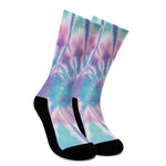 Teal And Pink Tie Dye Print Crew Socks