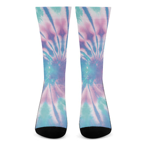 Teal And Pink Tie Dye Print Crew Socks