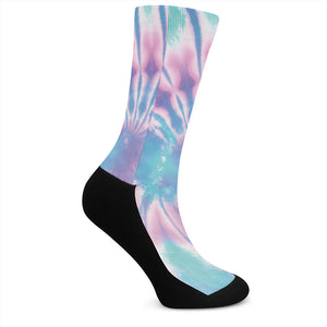 Teal And Pink Tie Dye Print Crew Socks