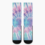 Teal And Pink Tie Dye Print Crew Socks