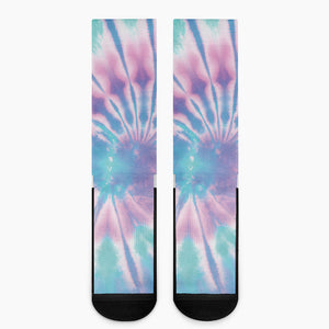 Teal And Pink Tie Dye Print Crew Socks