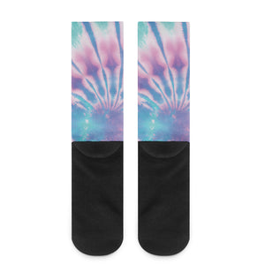 Teal And Pink Tie Dye Print Crew Socks