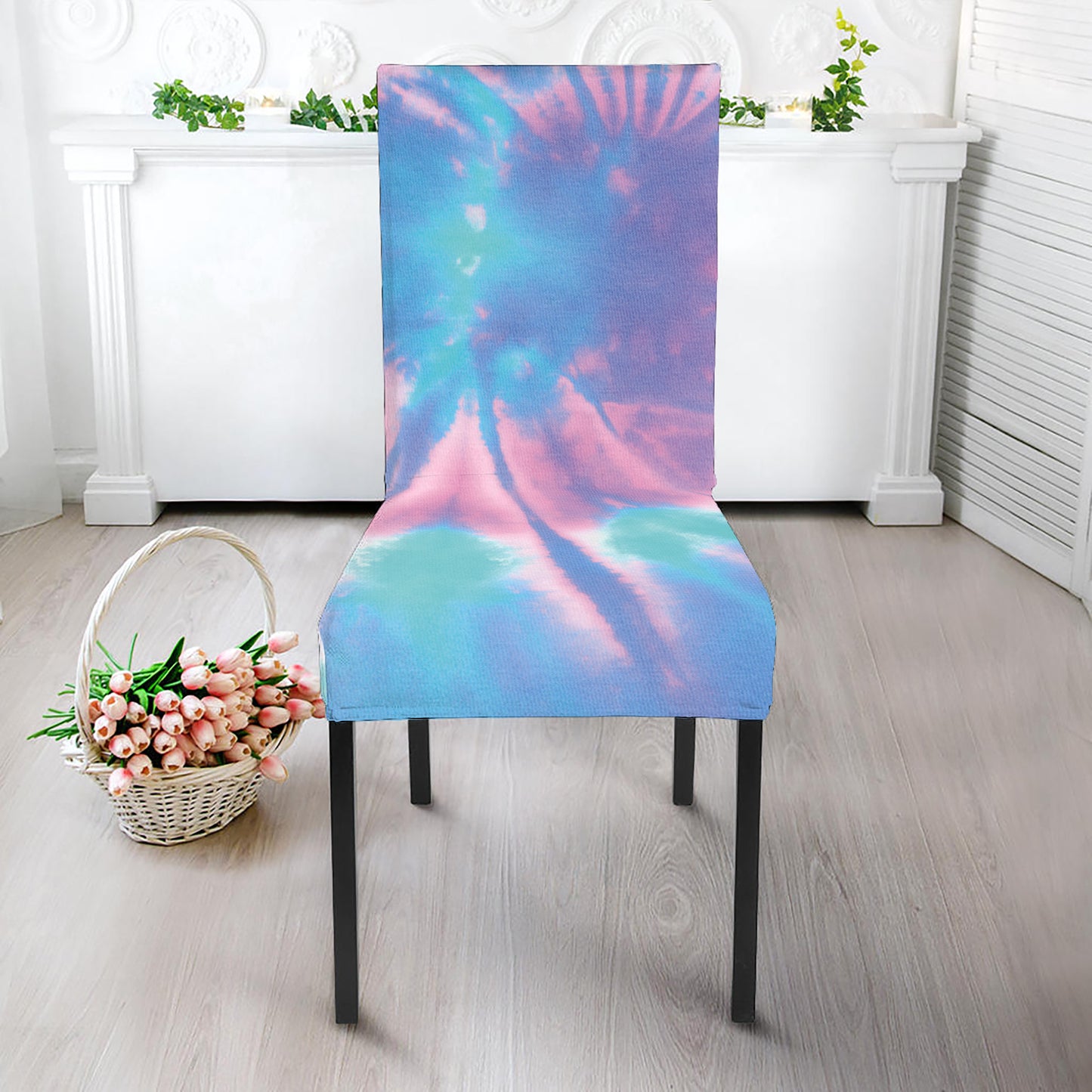 Teal And Pink Tie Dye Print Dining Chair Slipcover