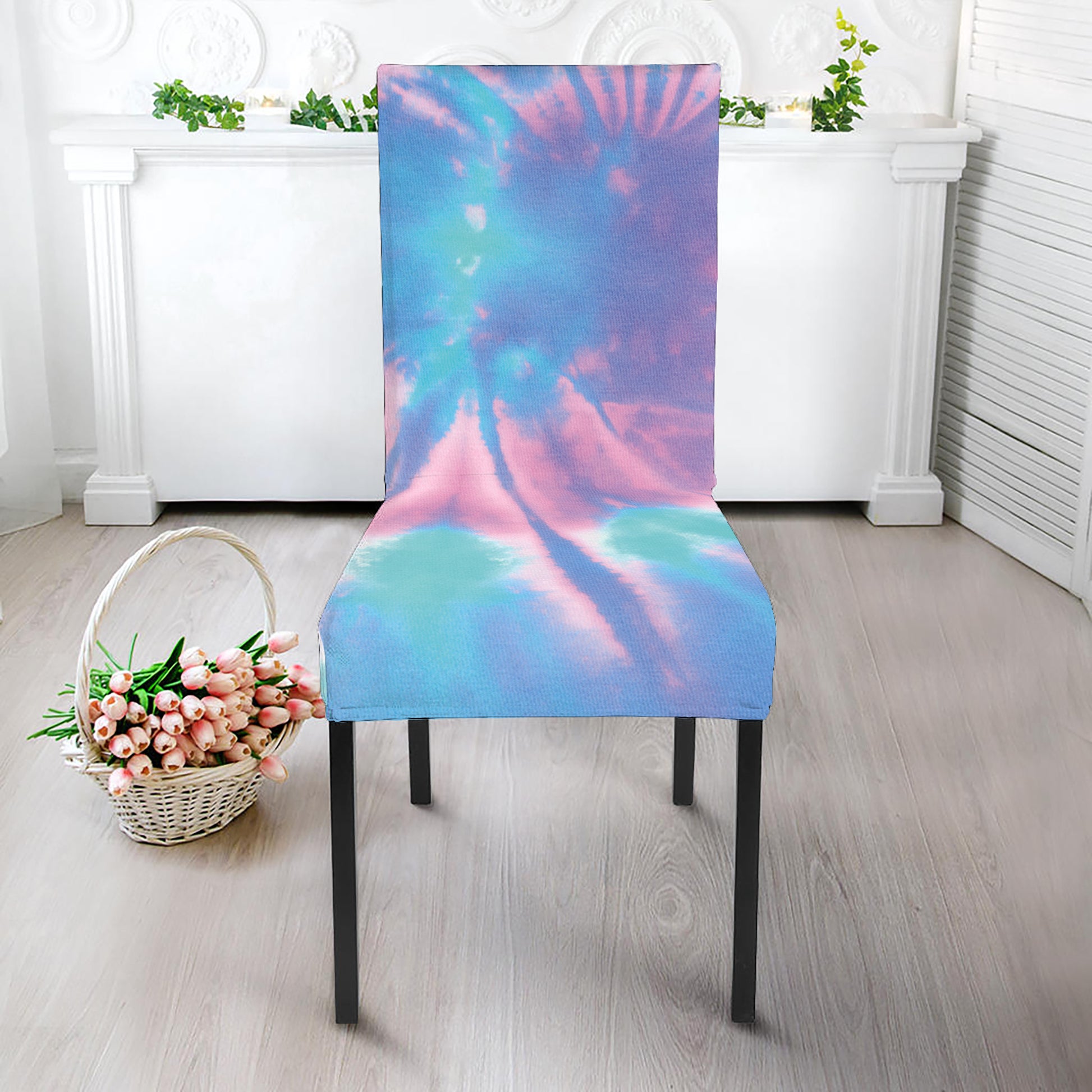 Teal And Pink Tie Dye Print Dining Chair Slipcover