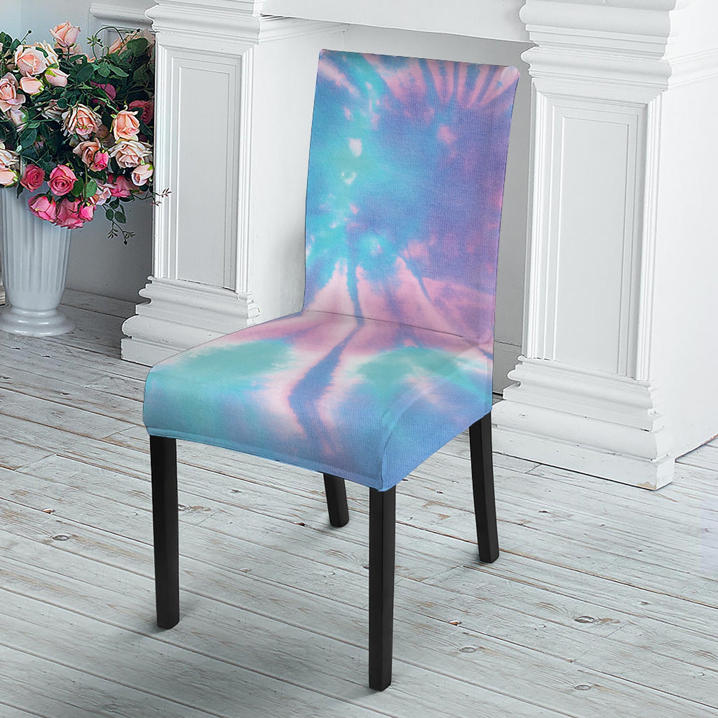 Teal And Pink Tie Dye Print Dining Chair Slipcover