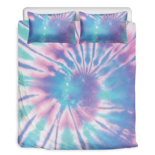 Teal And Pink Tie Dye Print Duvet Cover Bedding Set