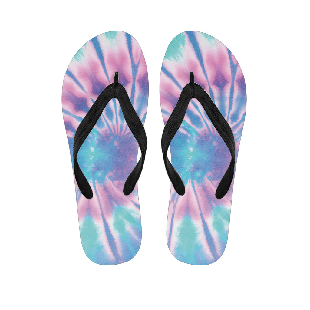 Teal And Pink Tie Dye Print Flip Flops