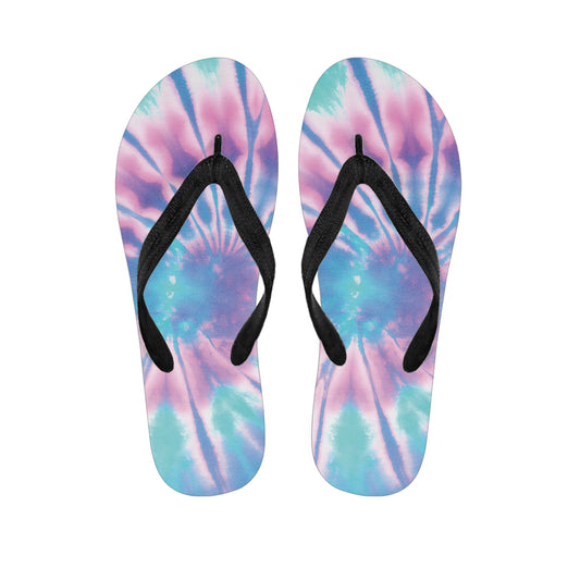 Teal And Pink Tie Dye Print Flip Flops