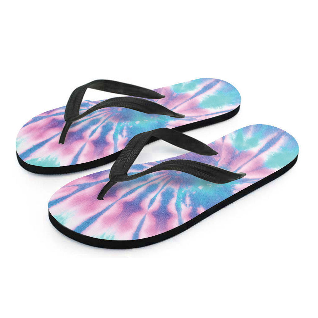 Teal And Pink Tie Dye Print Flip Flops