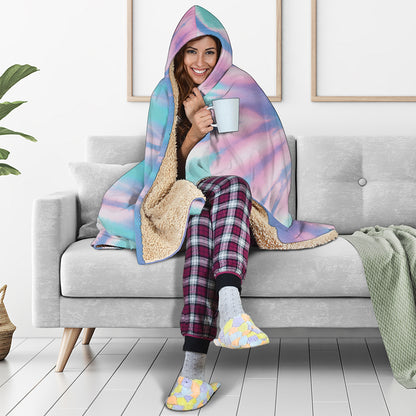 Teal And Pink Tie Dye Print Hooded Blanket