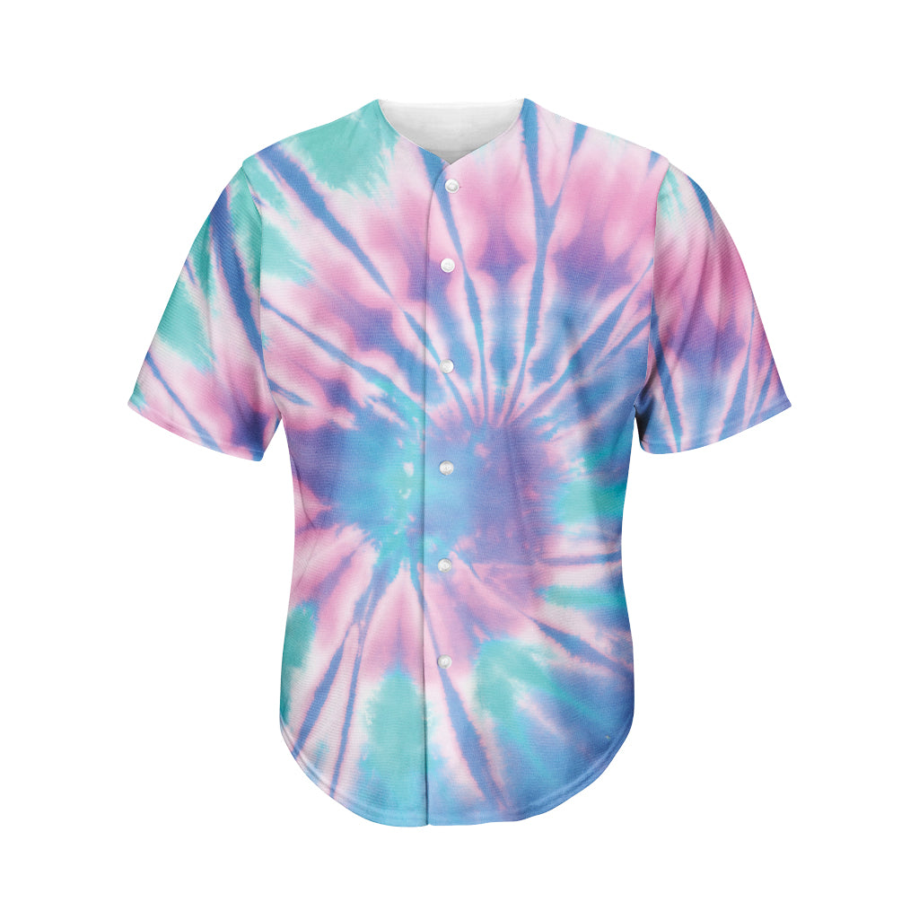 Teal And Pink Tie Dye Print Men's Baseball Jersey