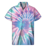 Teal And Pink Tie Dye Print Men's Short Sleeve Shirt