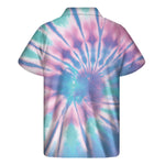 Teal And Pink Tie Dye Print Men's Short Sleeve Shirt