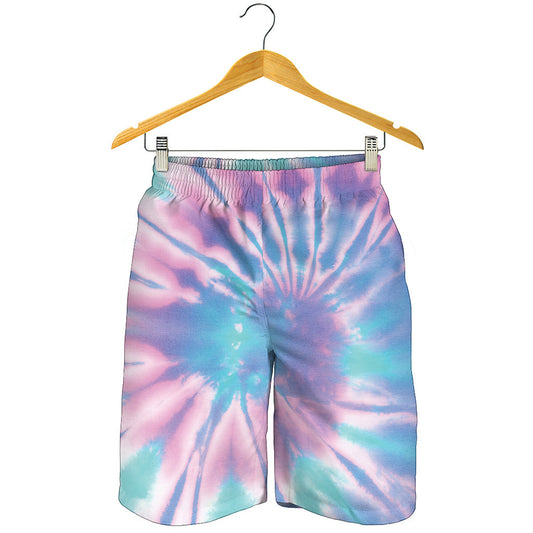 Teal And Pink Tie Dye Print Men's Shorts