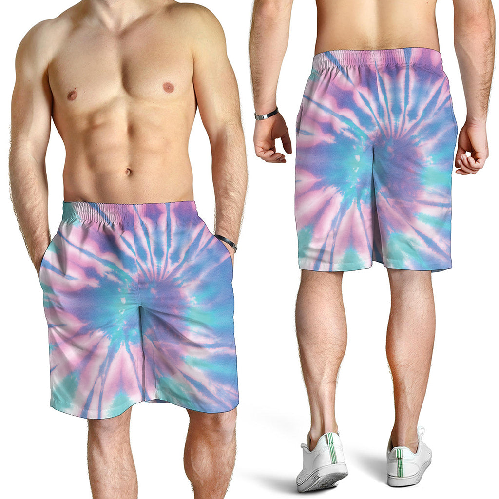 Teal And Pink Tie Dye Print Men's Shorts