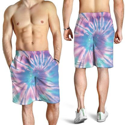 Teal And Pink Tie Dye Print Men's Shorts