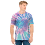 Teal And Pink Tie Dye Print Men's T-Shirt