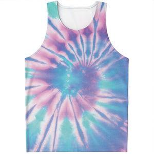 Teal And Pink Tie Dye Print Men's Tank Top