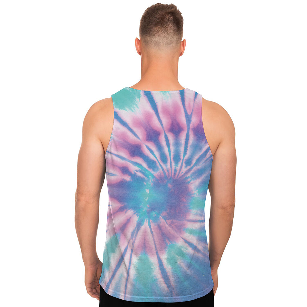Teal And Pink Tie Dye Print Men's Tank Top