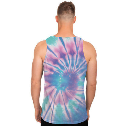Teal And Pink Tie Dye Print Men's Tank Top