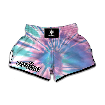 Teal And Pink Tie Dye Print Muay Thai Boxing Shorts