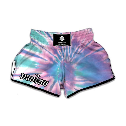 Teal And Pink Tie Dye Print Muay Thai Boxing Shorts