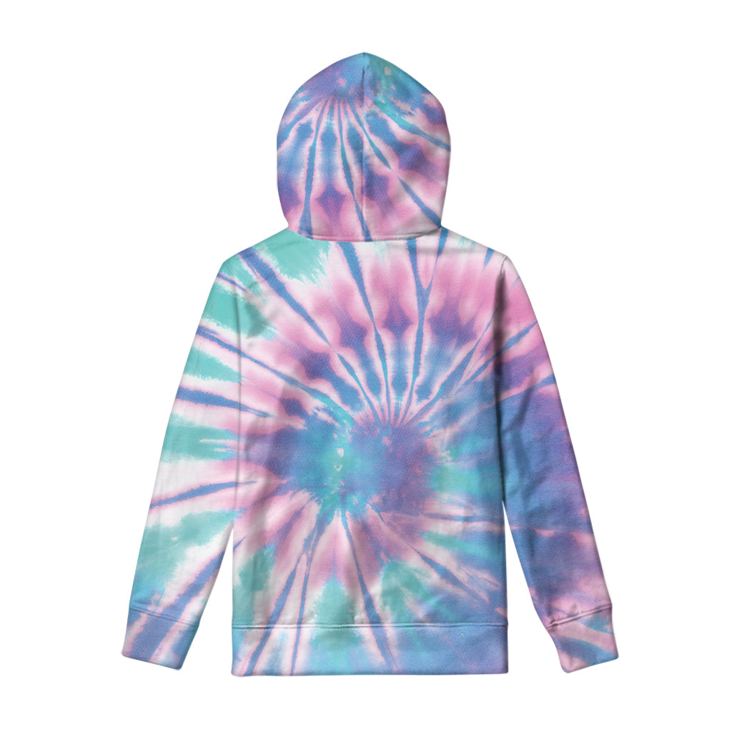 Teal And Pink Tie Dye Print Pullover Hoodie