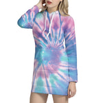 Teal And Pink Tie Dye Print Pullover Hoodie Dress