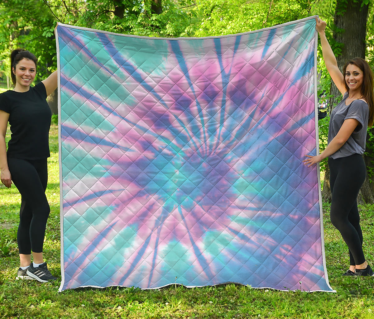 Teal And Pink Tie Dye Print Quilt