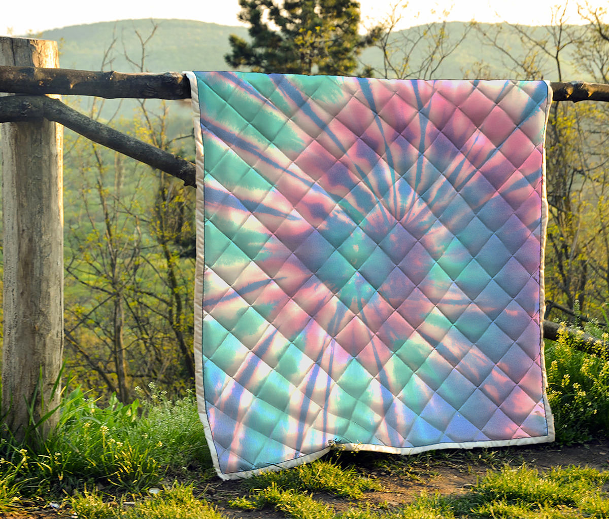Teal And Pink Tie Dye Print Quilt