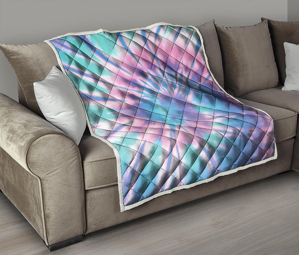 Teal And Pink Tie Dye Print Quilt