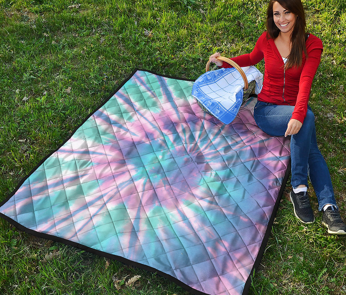 Teal And Pink Tie Dye Print Quilt