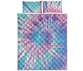 Teal And Pink Tie Dye Print Quilt Bed Set