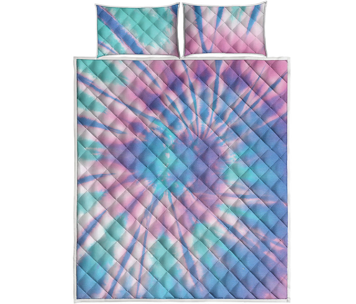 Teal And Pink Tie Dye Print Quilt Bed Set