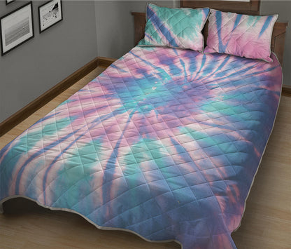 Teal And Pink Tie Dye Print Quilt Bed Set