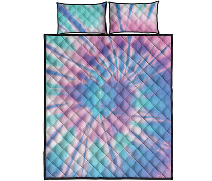 Teal And Pink Tie Dye Print Quilt Bed Set