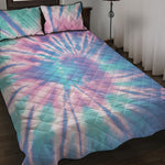 Teal And Pink Tie Dye Print Quilt Bed Set