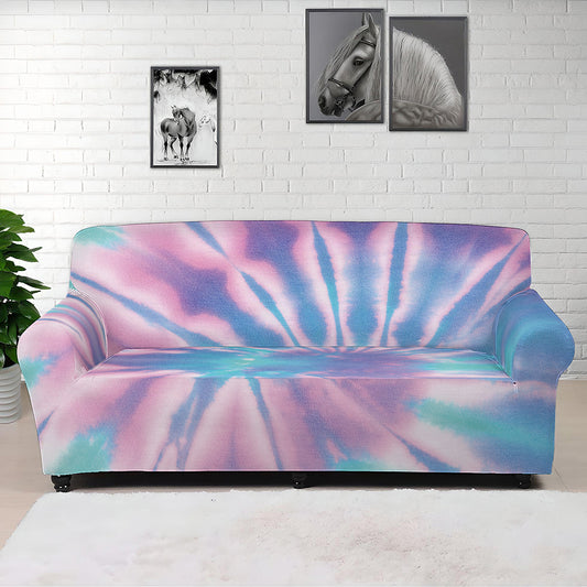 Teal And Pink Tie Dye Print Sofa Cover